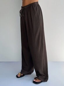 SHEIN Forever 21 Women Brown Texture Vacation Casual Home Pants
