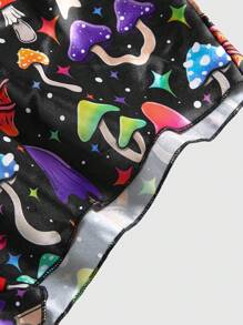 ThisUniqueVibe Magical Colorful Mushroom Print Camisole & Shorts Satin Pajama Set, Casual Loungewear