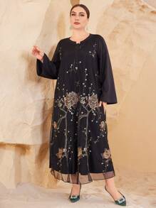 Al Najma Plus Size Embroidered Vintage Style Dress - Black - View 6