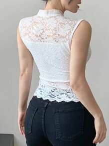 DAZY 女士蕾丝领结衬衫 - 米色 - 查看 6