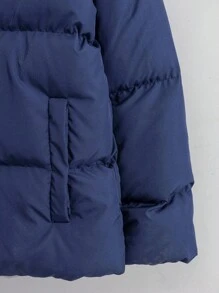 SHEIN Cottnline Men Allover Printed Lining Regular Hooded Padded Coat - Navy Blue - View 4