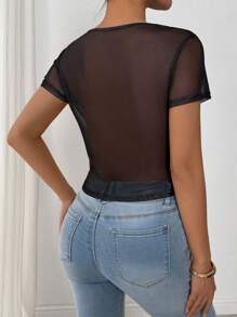 Chiquease 女士图案印花圆领短袖网眼 T 恤