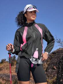 In My Nature Women's Contrast Color Long Sleeve Zipper Collar Sun Protection Jacket Hiking Women Clothes