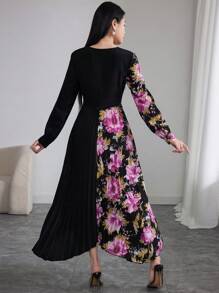 Modelyn Robe plissée élégante à imprimé floral patchwork pour femme - Multicolore - Voir 4
