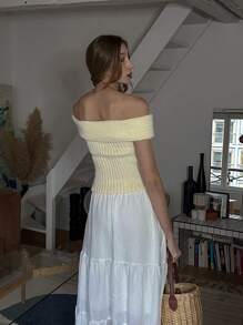Chiquease French Retro High-End Fashion Versatile Short Sleeve Square Neck Pleated Knit Top - Beige - View 2