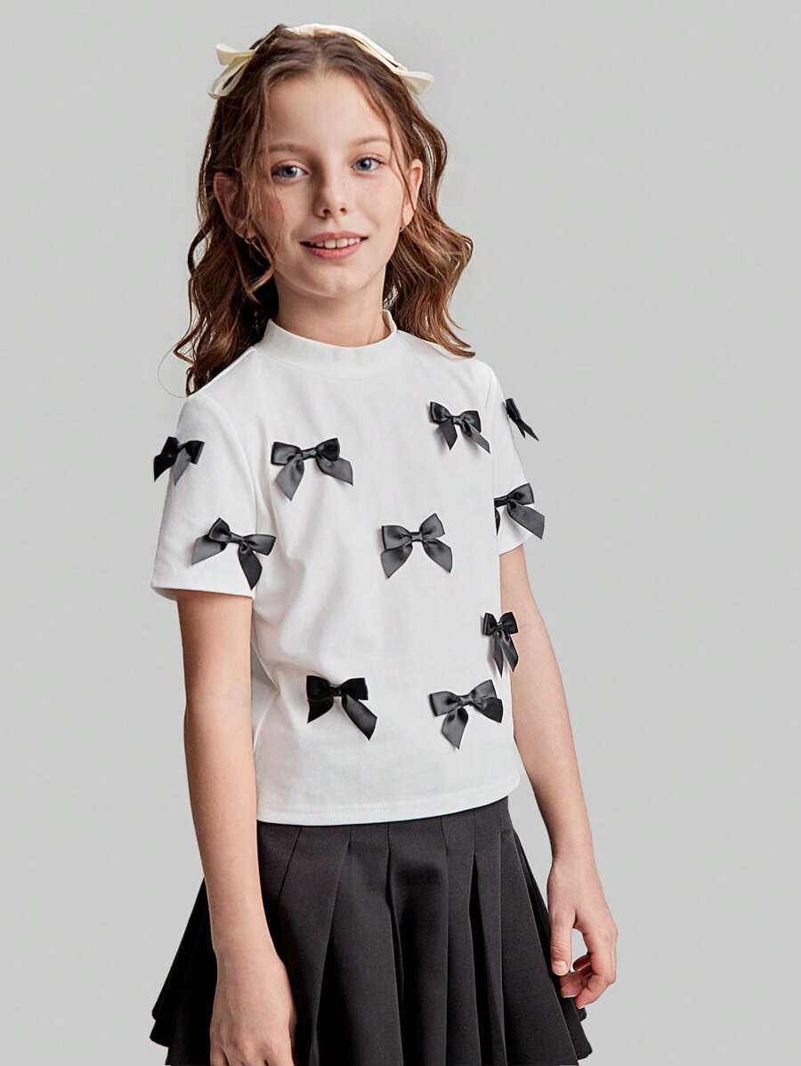 Ontre Tween 女童圆领蝴蝶结装饰泡泡袖 T 恤