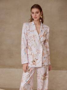 MOTF PREMIUM DOUBLE BUTTON FLOWER PATTERN BLAZER - Pink - View 6