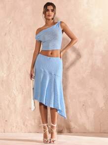 SHEIN BAE Completo da donna composto da top corto con scollo asimmetrico e minigonna, 2 pezzi di