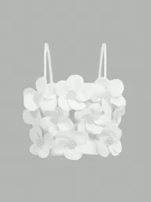 SHEIN Girlism Tween Girls eleganta blommiga linne med volangrem - Vitt - Visa 1