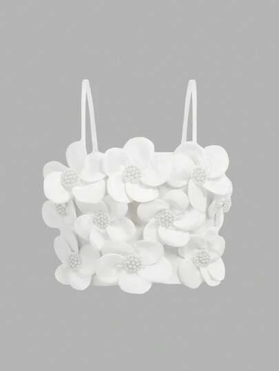 SHEIN Girlism Tween Girls' Elegant Floral Ruffle Strap Tank Top