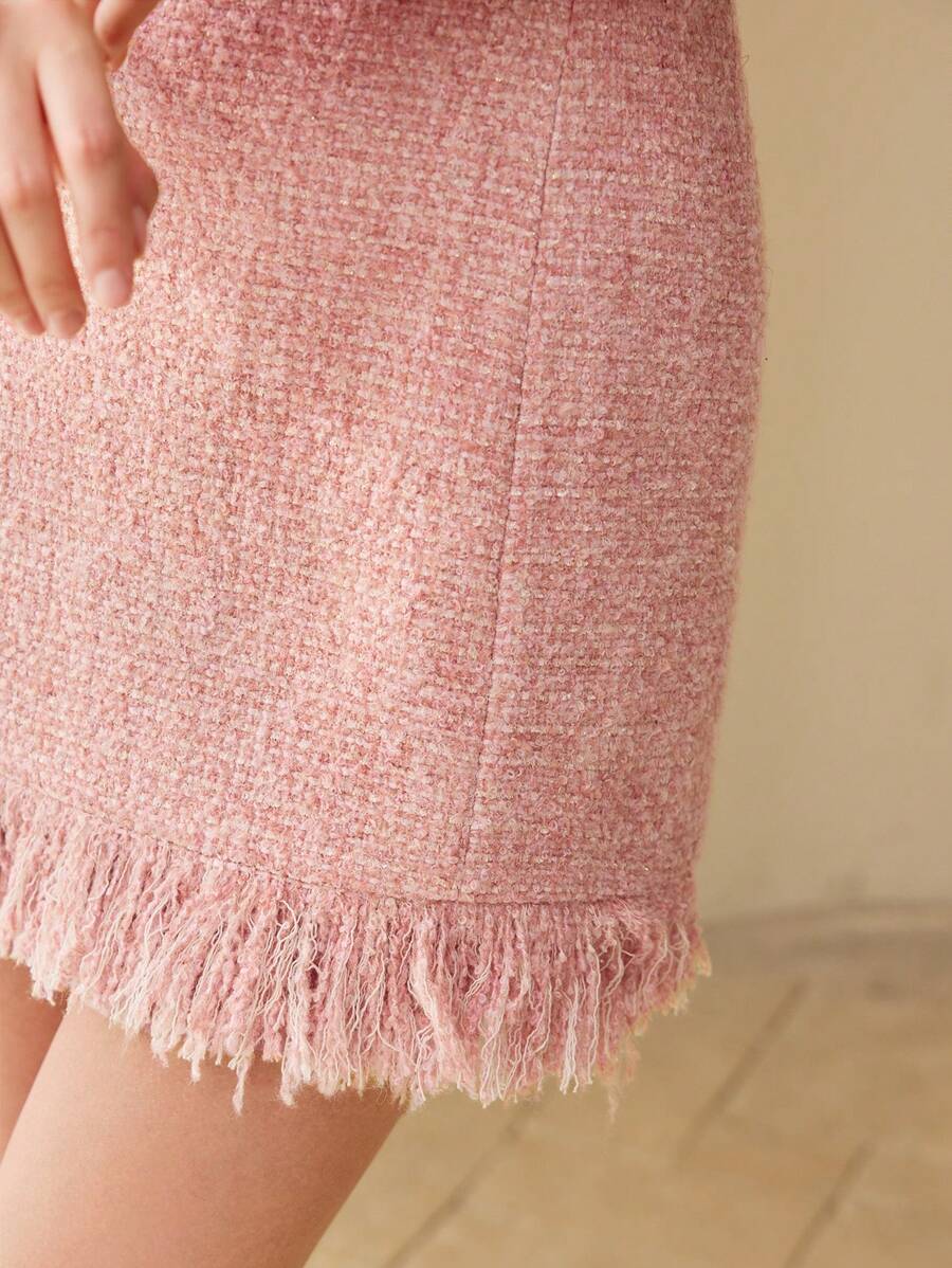 MOTF PREMIUM PEARL TRIM FRINGE HEM DRESS - Pink - View 2