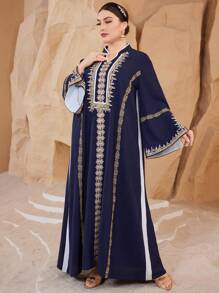Al Najma Vestido largo con decoración de lentejuelas para mujer talla grande, vestido árabe sencillo y elegante, modesto kaftan