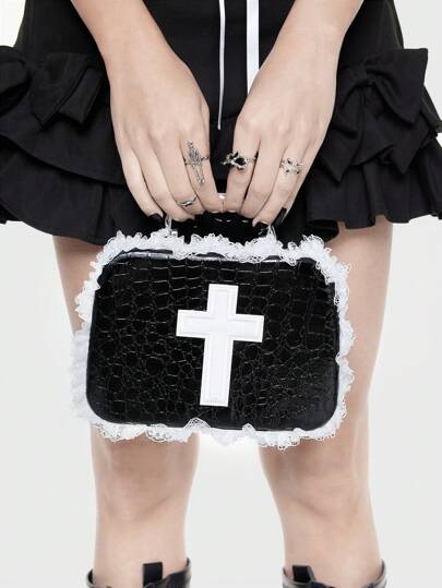Goth Bolso de mano de encaje de estilo subcultura cruzada para uso diario
