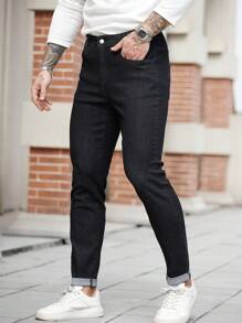 Manfinity Homme Men's Washed Grey Denim Stretch Skinny Jeans - Dark Grey - View 8