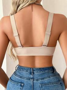 DesireSculpt 1pc Soft Comfortable Casual Wire-Free Strap Side Buckle Gather Invisible Seamless Bra, Versatile All-Match Style - Apricot - View 2