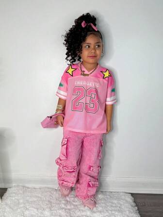 Kleine Mädchen SLAYR Streetwear bequemes lässiges V-Ausschnitt Kurzarm Top