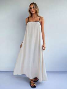 Forever 21 Women Casual Loose Contrast Color Strap Dress