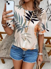 EMERY ROSE Women's Casual Tropical Print Shirt For Holiday - Apricot - View 6