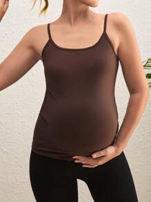 SHEIN Maternity Solid Color Camisole, Outdoor Sports Yoga Top - Brown - View 4