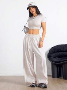 Coolane Set de 2 piezas Camiseta casual de verano y pantalón de pierna ancha para mujer