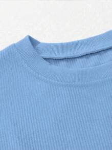 INAWLY Camiseta con bordado floral, escote caído y estampado gráfico para mujeres - Azul - Ver 5