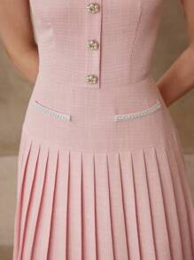 MOTF PREMIUM VESTIDO PLISADO CON RIBETE DE CONTRASTE - Rosa - Ver 3