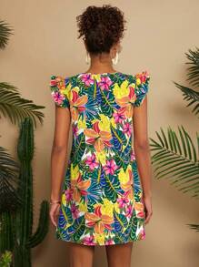 Travachic V-Neck Fitted Women's Vacation Dress With Printed Airplanes On Sleeves,Vacation Outfits Women,Sun Dress - White - View 2