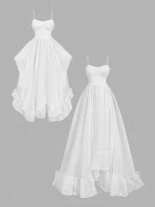 SHEIN MOD Bianco,Estivo,Elegante,Abito da donna per invitata a matrimonio,Abito corto davanti e lungo dietro con lunghezza regolabile,Outfit da vacanza e spiaggia,Abito per Mardi Gras e laurea - Bianco - Visualizzare 10