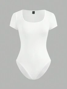 SHEIN EZwear 2pcs/Set Plus Size Black & White Short Sleeve Bodysuit
