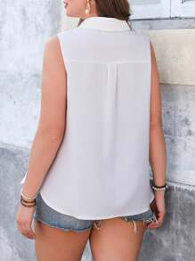 SHEIN LUNE Women Plus Size Solid Color Turndown Collar Cardigan - White - View 2