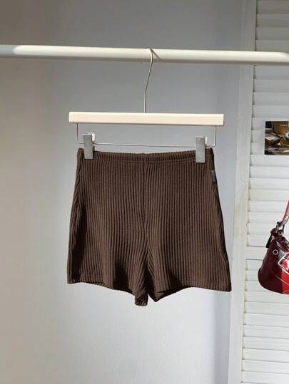 Comfortcana 女士纯色松紧腰罗纹短裤