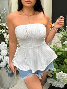 SHEIN EZwear White Embroidered See-Through Plus Size Tube Top For Women - White - View 4