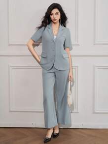 DAZY Women's Solid Loose Fit Blazer Pants Suit Set Work Women Clothes Buisness Attire