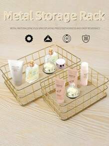 Giỏ đựng đồ bằng sắt nghệ thuật, đáy lưới, kim loại, để bàn, giỏ đựng đồ bằng kim loại sáng tạo, quà tặng ngày lễ tình nhân - Vàng - Xem 3