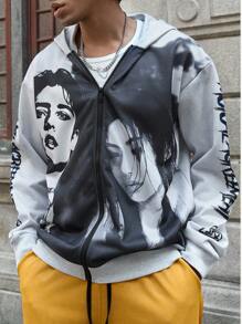 PAVTROS 男式前拉链长袖图案印花休闲连帽衫 - 彩色 - 查看 4