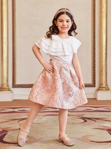 SHEIN 2 pezzi/set Top casual a collo tondo monocromatico e gonna mini per giovani ragazze