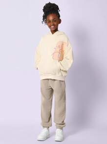 SUMWON Cozy Varsity Star Graphic Pullover Sweatshirt With Hood Teen Athletic Casual Streetwear Fall Winter Wear Sports Performance Hoodie With Front Pocket - Beige - View 3