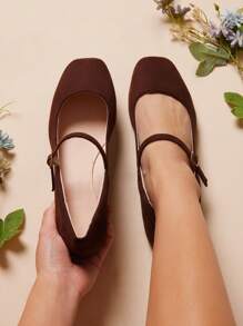 SHUZIA Women's Elegant Microfiber Square Toe Mary Jane Flats - Chocolate Brown - View 7