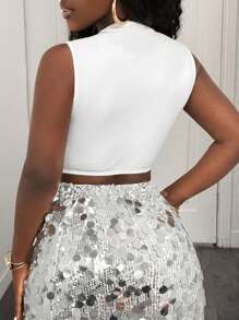 BamGleam 2025 New Women's Sexy Deep V Neck Black Lace Patchwork Back V-Pleated Tight Jumpsuit - White - View 2