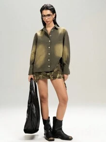 LYSMO 女式橄榄绿色工装口袋迷你裙