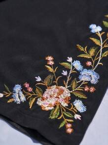 LanaWest Women's Embroidered Flared Leg Casual Vacation Pants - Black - View 5