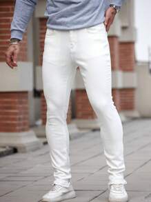 Manfinity Homme Men's Vintage Medium Blue Washed Straight-Leg Casual Jeans - Medium Wash - View 5