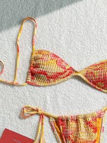 Swim Mod 女士夏季时尚沙滩装套装，细肩带上衣和系带侧比基尼下装两件套泳衣 - 彩色 - 查看 3