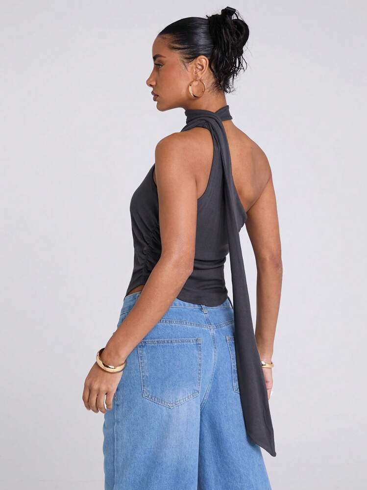 SHEIN BAE Áo ba lỗ dệt kim gân màu xám trơn cho nữ, áo không tay nhiều lớp thông thường, mùa xuân/hè - Xám - Xem 2