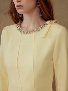 MOTF PREMIUM RHINESTONE DETAIL BOW DECOR DRESS - Yellow - View 2