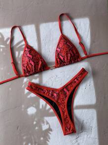 Swim Vcay 2 件套夏季假期春假动物印花随机图案上衣搭配性感高腰比基尼泳裤 - 彩色 - 查看 1