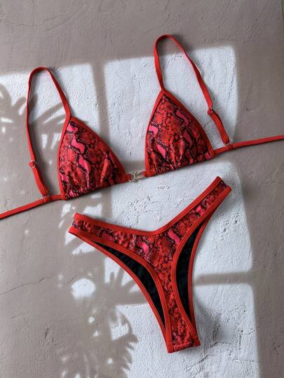 Swim Vcay 2 件套夏季假期春假动物印花随机图案上衣搭配性感高腰比基尼泳裤