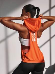 Powerista 女士字母印花连帽休闲运动运动衫 - 橘色 - 查看 4