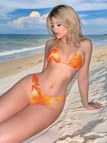 Sweetina Damen 1 Stück Y2K Frühjahrs Party Blume Muster sexy Bikini Hose für Urlaub am Strand für den Sommer - Orange - Übersicht 10