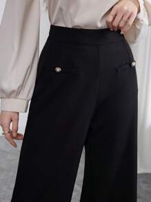 Modelyn Fashionable Casual Lace Trim Wide Leg Pants - Black - View 6